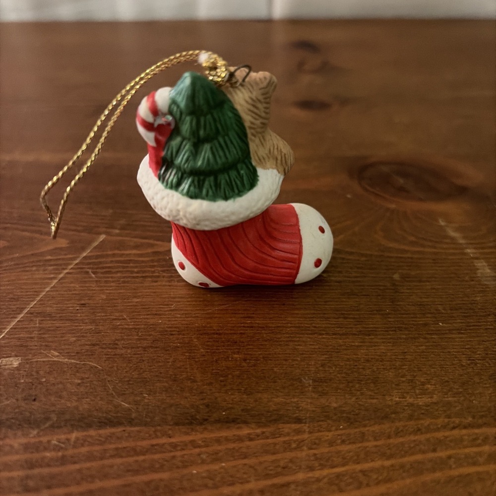 Christmas Stocking‎ Bear Holly Present Ornament - Picture 2 of 3
